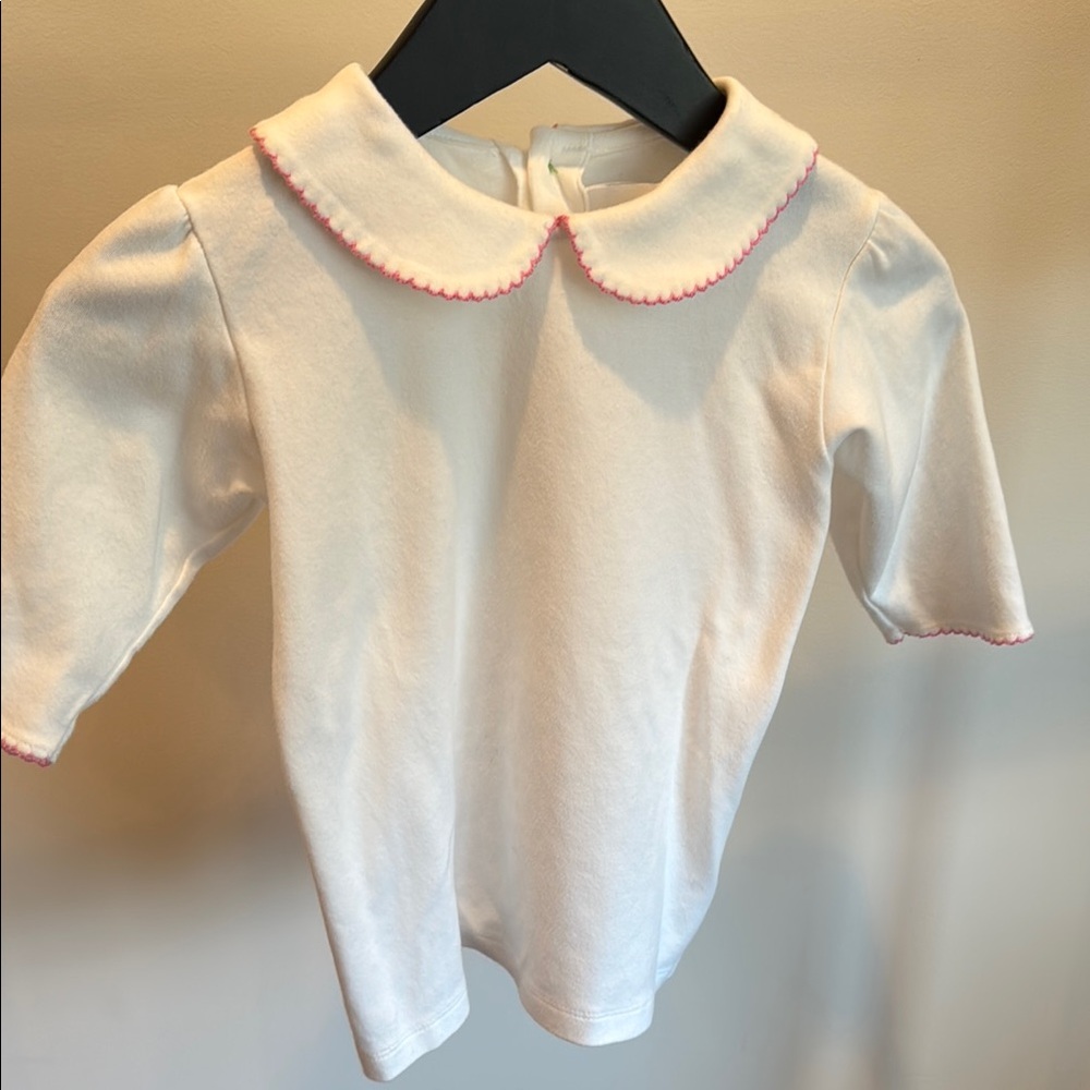 The Proper Peony size 5 girls White Shirt with Pink Trim